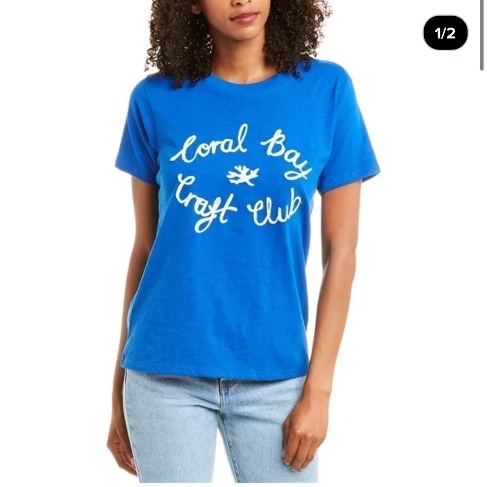 J. Crew Size Small Blue White Coral Bay Craft Club Tee 100% Cotton NWOT